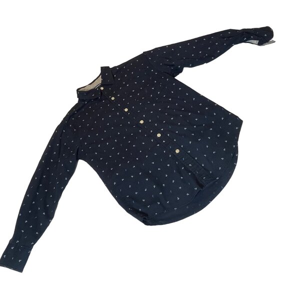 Nautica Boys' Anchor Print Button-Down Shirt Long Sleeve Navy Size M - Picture 2 of 6